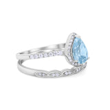 Art Deco Teardrop Wedding Ring Simulated Cubic Zirconia 925 Sterling Silver