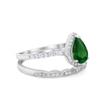 Art Deco Teardrop Wedding Ring Simulated Cubic Zirconia 925 Sterling Silver