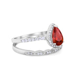 Art Deco Teardrop Wedding Ring Simulated Cubic Zirconia 925 Sterling Silver