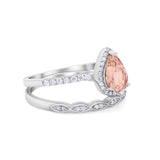 Art Deco Teardrop Wedding Ring Simulated Cubic Zirconia 925 Sterling Silver