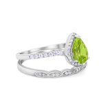 Art Deco Teardrop Wedding Ring Simulated Cubic Zirconia 925 Sterling Silver