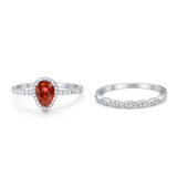 Art Deco Teardrop Wedding Ring Simulated Cubic Zirconia 925 Sterling Silver