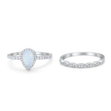 Art Deco Teardrop Wedding Ring Simulated Cubic Zirconia 925 Sterling Silver