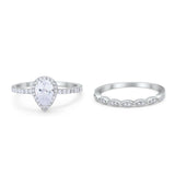 Art Deco Teardrop Wedding Ring Simulated Cubic Zirconia 925 Sterling Silver