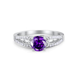 Celtic Art Deco Wedding Ring Round Simulated Cubic Zirconia 925 Sterling Silver
