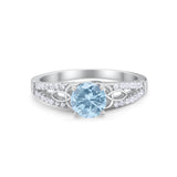 Celtic Art Deco Wedding Ring Round Simulated Cubic Zirconia 925 Sterling Silver