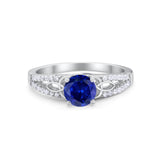 Celtic Art Deco Wedding Ring Round Simulated Cubic Zirconia 925 Sterling Silver