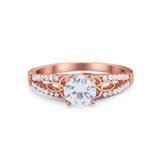 Celtic Art Deco Wedding Ring Round Simulated Cubic Zirconia 925 Sterling Silver