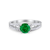 Celtic Art Deco Wedding Ring Round Simulated Cubic Zirconia 925 Sterling Silver