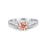 Celtic Art Deco Wedding Ring Round Simulated Cubic Zirconia 925 Sterling Silver