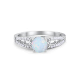 Celtic Art Deco Wedding Ring Round Simulated Cubic Zirconia 925 Sterling Silver