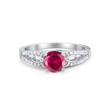 Celtic Art Deco Wedding Ring Round Simulated Cubic Zirconia 925 Sterling Silver