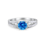 Celtic Art Deco Wedding Ring Round Simulated Cubic Zirconia 925 Sterling Silver