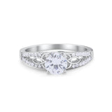 Celtic Art Deco Wedding Ring Round Simulated Cubic Zirconia 925 Sterling Silver