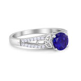 Celtic Art Deco Wedding Ring Round Simulated Cubic Zirconia 925 Sterling Silver