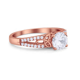 Celtic Art Deco Wedding Ring Round Simulated Cubic Zirconia 925 Sterling Silver