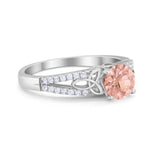 Celtic Art Deco Wedding Ring Round Simulated Cubic Zirconia 925 Sterling Silver