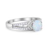 Celtic Art Deco Wedding Ring Round Simulated Cubic Zirconia 925 Sterling Silver