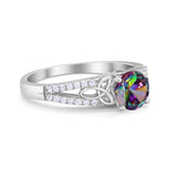 Celtic Art Deco Wedding Ring Round Simulated Cubic Zirconia 925 Sterling Silver