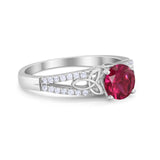 Celtic Art Deco Wedding Ring Round Simulated Cubic Zirconia 925 Sterling Silver