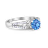 Celtic Art Deco Wedding Ring Round Simulated Cubic Zirconia 925 Sterling Silver