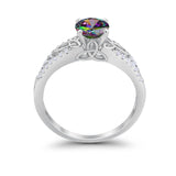 Celtic Art Deco Wedding Ring Round Simulated Cubic Zirconia 925 Sterling Silver