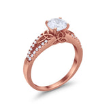 Celtic Art Deco Wedding Ring Round Simulated Cubic Zirconia 925 Sterling Silver