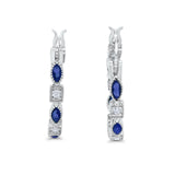 21mm Art Deco Hoop Earrings Marquise Round Cubic Zirconia 925 Sterling Silver Choose Color