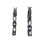 21mm Art Deco Hoop Earrings Marquise Round Cubic Zirconia 925 Sterling Silver Choose Color