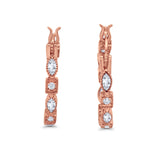 21mm Art Deco Hoop Earrings Marquise Round Cubic Zirconia 925 Sterling Silver Choose Color