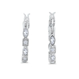 21mm Art Deco Hoop Earrings Marquise Round Cubic Zirconia 925 Sterling Silver Choose Color