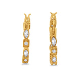 21mm Art Deco Hoop Earrings Marquise Round Cubic Zirconia 925 Sterling Silver Choose Color