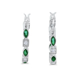 21mm Art Deco Hoop Earrings Marquise Round Cubic Zirconia 925 Sterling Silver Choose Color