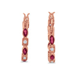 21mm Art Deco Hoop Earrings Marquise Round Cubic Zirconia 925 Sterling Silver Choose Color