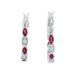 21mm Art Deco Hoop Earrings Marquise Round Cubic Zirconia 925 Sterling Silver Choose Color
