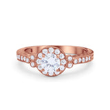 Vintage Style Engagement Ring Round Simulated Cubic Zirconia 925 Sterling Silver