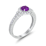 Vintage Style Engagement Ring Round Simulated Cubic Zirconia 925 Sterling Silver