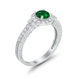 Vintage Style Engagement Ring Round Simulated Cubic Zirconia 925 Sterling Silver