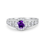 Vintage Style Engagement Ring Halo Simulated Cubic Zirconia 925 Sterling Silver