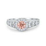 Vintage Style Engagement Ring Halo Simulated Cubic Zirconia 925 Sterling Silver
