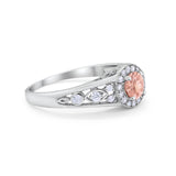 Vintage Style Engagement Ring Halo Simulated Cubic Zirconia 925 Sterling Silver