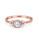 Dainty Art Deco Wedding Engagement Bridal Ring Round Simulated Cubic Zirconia 925 Sterling Silver