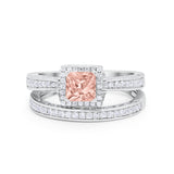 Halo Princess Cut Art Deco Wedding Bridal Set Ring Round Cubic Zirconia 925 Sterling Silver