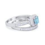 Halo Princess Cut Art Deco Wedding Bridal Set Ring Round Cubic Zirconia 925 Sterling Silver