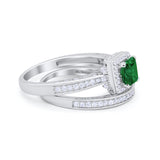 Halo Princess Cut Art Deco Wedding Bridal Set Ring Round Cubic Zirconia 925 Sterling Silver