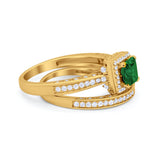 Halo Princess Cut Art Deco Wedding Bridal Set Ring Round Cubic Zirconia 925 Sterling Silver