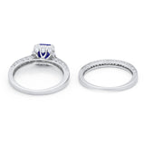 Halo Princess Cut Art Deco Wedding Bridal Set Ring Round Cubic Zirconia 925 Sterling Silver