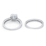 Halo Princess Cut Art Deco Wedding Bridal Set Ring Round Cubic Zirconia 925 Sterling Silver