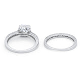 Halo Princess Cut Art Deco Wedding Bridal Set Ring Round Cubic Zirconia 925 Sterling Silver