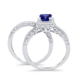 Halo Princess Cut Art Deco Wedding Bridal Set Ring Round Cubic Zirconia 925 Sterling Silver